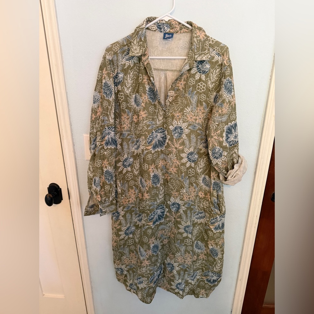 Floral Green and Blue Button-Up Dress